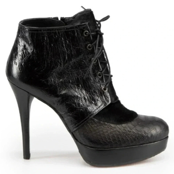 STUART WEITZMAN X RUSSELL & BROMLEY BLACK LEATHER HEELED PLATFORM ANKLE BOOTS 38 - Picture 12 of 12